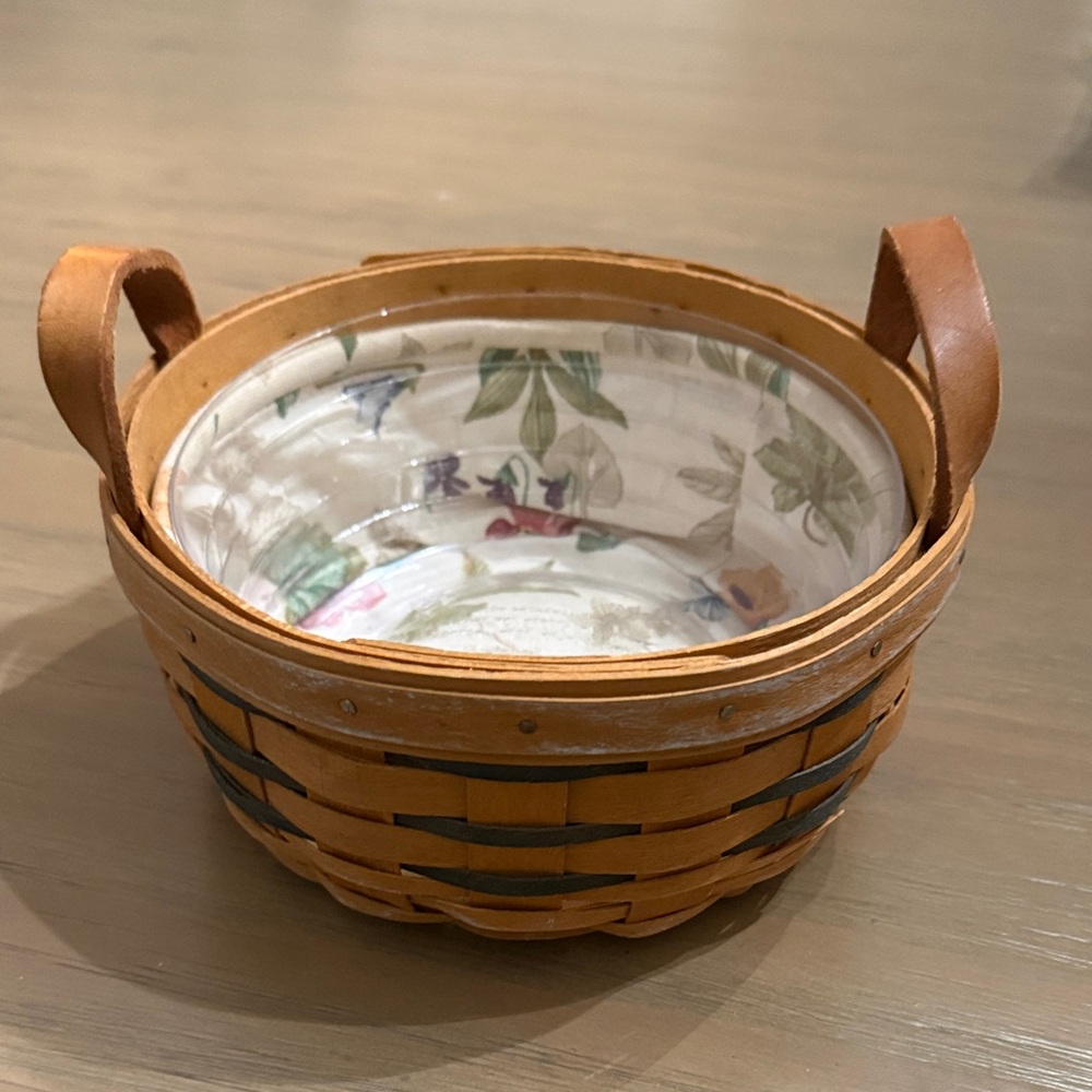 Longaberger Woven Mini Basket with Botanical Liner - Tan/cream